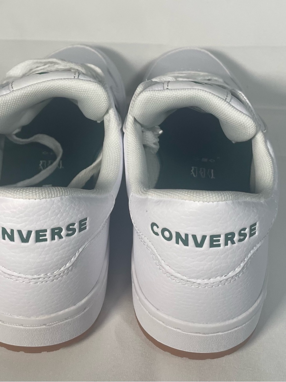 Converse White Leather Low-Top Sneakers with Green Chevron Star Accents - Picture 2 of 7